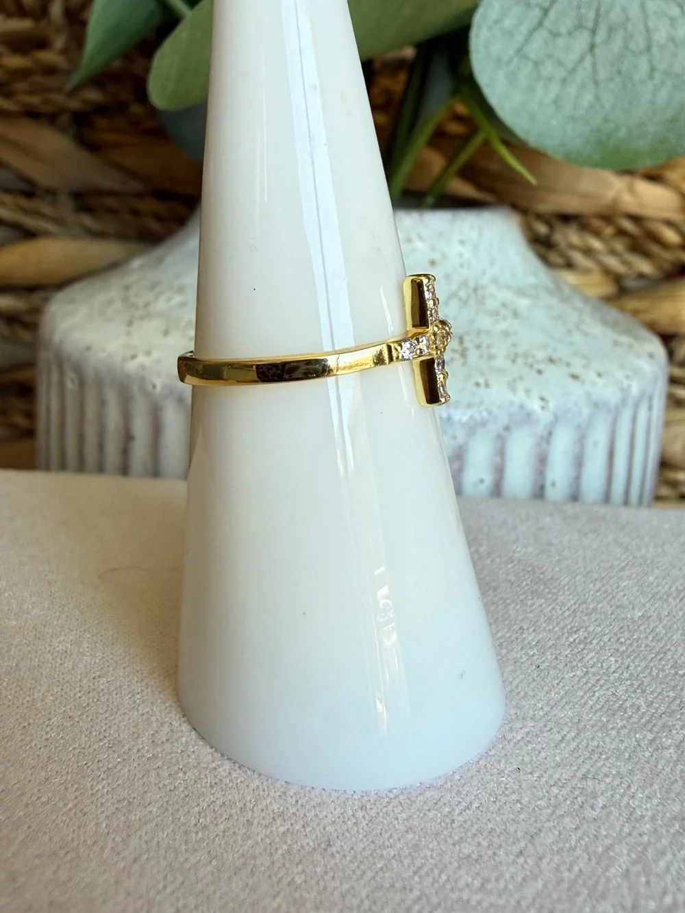 NWT Macy's Sterling Silver Gold Tone CZ Cross Ring Size 6 Gift Box Included
